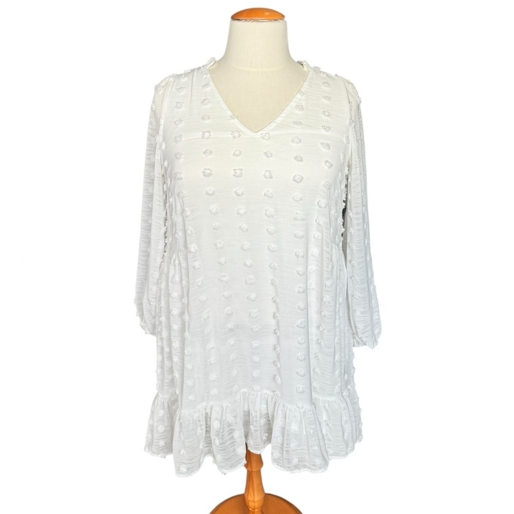 Arula Swiss Dot White Mini Dress Size X Bridal Bachelorette Beach Boho Ruffle L9